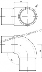 Spojka nerezového držadla 42,4 mm - 90 st. (koleno)