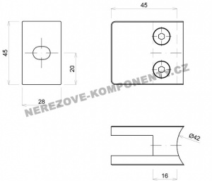 Hranatý držiak skla zábradlia - model 21 KS