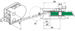 KRUHOVÝ DRŽIAK SKLA ZÁBRADLIA - MODEL 22 KS