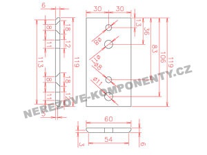 Bočné ukotvenie stĺpika pr. 42,4 mm - 2x skrutka + hranatá platňa